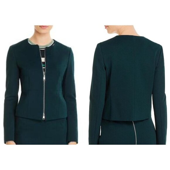 NWT BOSS Hugo Boss Size/US2 Jaxine Checkered Zip Front Collarless Blazer Green - Picture 1 of 12